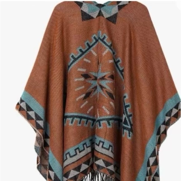 Kollie Moore Women’s Printed Tassel Open front Poncho Cape Cardigan Wrap Shawl - Picture 2 of 10